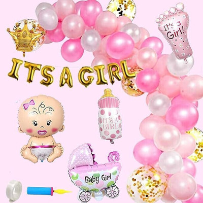 BBG BBG_Its A Girl Theme Decorations Items Kit Combo For Kids & Baby(Set of 73)