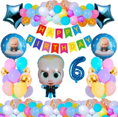 Crazykart 6th Sixth Six Happy Birthday Boss Baby Combo Kit For Party Decoration Item(Set of 37)