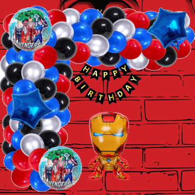 Aoes Iron-Man Theme Birthday Decoration Kit Happy Birthday Banner Balloons Combo(Set of 58)
