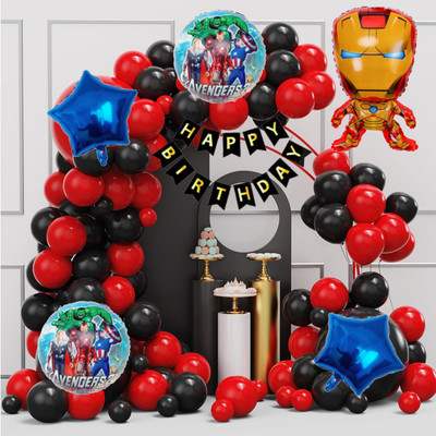 Aoes Iron-Man Birthday Decoration Kit | Red Black Theme Balloon Garland For Kids(Set of 58)