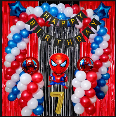 groovy dudz 7th Spiderman Theme Birthday Decoration Items Kit for Boys(Set of 57)