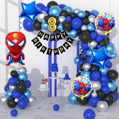 Aoes Spider-Man 8th Birthday Balloon Decoration Blue Black Silver Balloon Garland Kit(Set of 59)