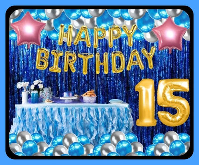 Magic Window Z_xNewest_Blue Theme GI 70 pc Birthday Combo Kit & Gold No.15 Balloon(Set of 70)