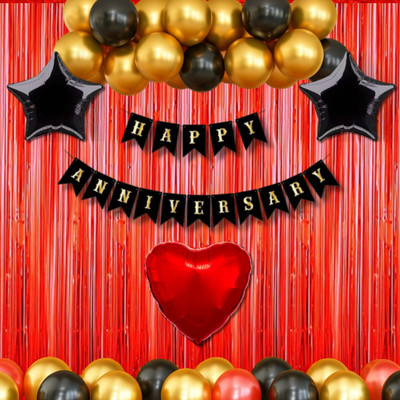 GALiMO Golden, Black and Red Anniversary Decoration Theme With Heart.(Set of 53)