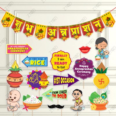 ZYOZI Annaprashan Photo Booth Props with Annaprashan Bunting Banner