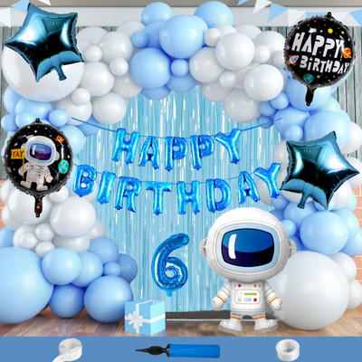 Crazykart Astronaut Space Boy Theme Sixth 6th Birthday Decoration Kit For Boys Party Items(Set of 112)