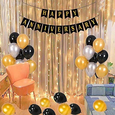Raaz Baaz NEW-N-Golden Theme Happy Anniversary Items Kit Combo For Husband & Wife(Set of 35)
