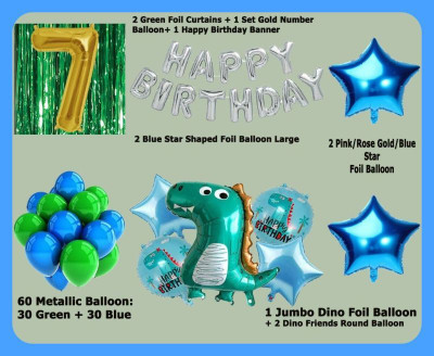 Magic Window Z_xDinosaur SI 70 Pc Birthday Decoration Kit Gold No.7 Foil Balloon Boys Girls
