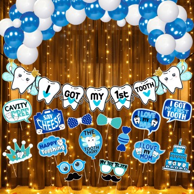 ZYOZI I Got My First Tooth Decoration - Banner, Balloons, Rice Light (Pack Of 43)