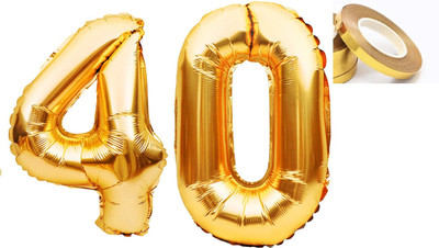 Prihit Solid Golden '44' number Numerical Foil Balloon with Ribbon for Celebration(Set of 3)