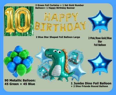 Magic Window Z_xDinosaur GI 100 Pc Birthday Decoration Kit Gold No.10 Foil Balloon Boys Girls(Set of 100)
