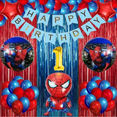 groovywings 1st Spiderman Theme Birthday Decoration Items Kit for Boys(Set of 52)