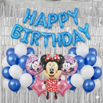 shanviadorn Minnie Mouse Blue theme Birthday Decoration items for Girls(Set of 38)