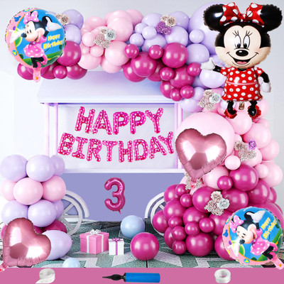 Crazykart Minnie Mouse Theme Third 3rd Birthday Decoration Kit For Girl Party Balloon Item(Set of 85)