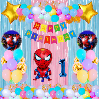 Crazykart Spiderman 1st First Happy Birthday Decoration Combo Kit Pack For Party Item(Set of 40)