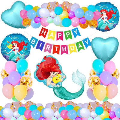 Crazykart Happy Birthday Theme Mermaid Combo Kit For Party Decoration Items(Set of 36)