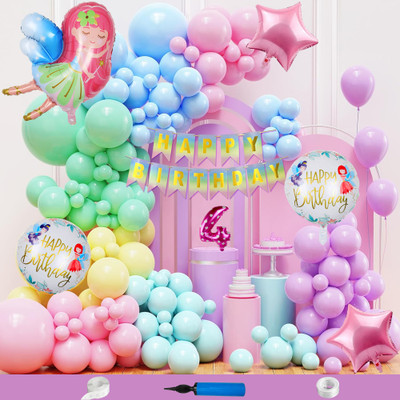 Crazykart Fairy Theme 4th Fourth Birthday Decoration Kit For Girls Party Balloon Items(Set of 110)