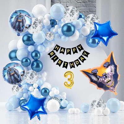 Aoes Batman 3rd Birthday Decoration Kit | Superhero Theme Party Balloons & Banner(Set of 58)