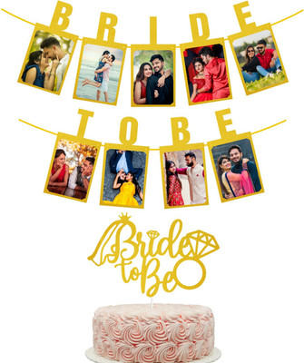 ZYOZI Bride to Be Photo Banner Gold Glitter with Bride to Be Cake Topper(Set of 2)