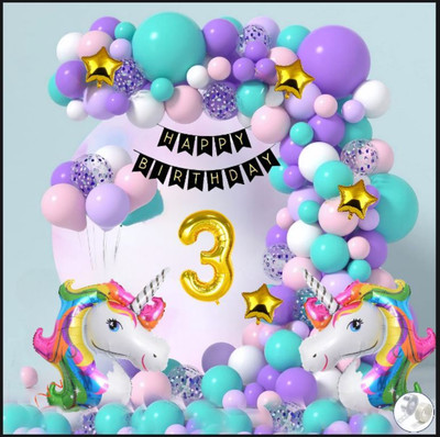 groovy dudz 3rd Unicorn Theme Birthday Decoration Combo Kit for Girls (Set of 67)(Set of 67)