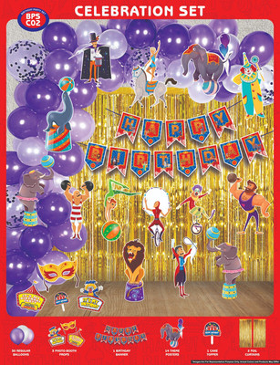 Maa Arts And Crafts Circus Birthday Decoration kit - 51 Pcs |Banner, Balloons, Cake Topper,Curtain