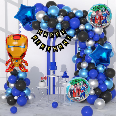 Aoes Iron-Man Birthday Decoration Kit | Blue Black Silver Balloon Garland Kit(Set of 58)
