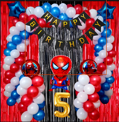 groovy dudz 5th Spiderman Theme Birthday Decoration Items Kit for Boys(Set of 57)