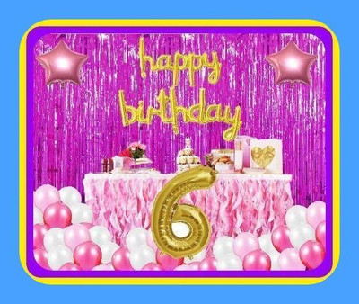 Magic Window Z_xNewArived_Pink Theme GJ 70 pc Birthday Combo Kit Gold No.6 Balloon(Set of 67)