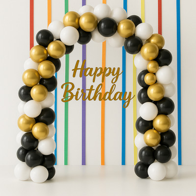 Rose Petals Birthday Decoration Kit with Happy Birthday Banner Black Gold White Balloons 67