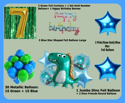 Magic Window Z_xDinosaur GB 40 Pc Birthday Decoration Kit Gold No.7 Foil Balloon Boys Girls(Set of 40)