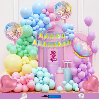Crazykart Butterfly Theme 2nd Second Birthday Decoration Kit For Girls Party Balloon Items