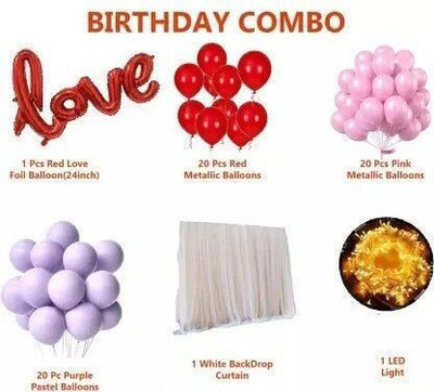 ARV Love Foil Balloon decoration kit with white net and led light for anniversary(Set of 63)