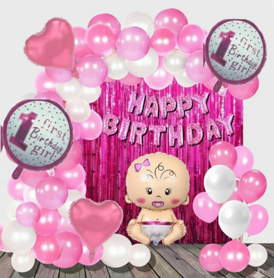 shanviadorn Pink Theme Cute 1st Birthday Decoration Combo - For Girls(Set of 38)