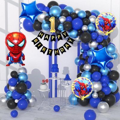 Aoes Spider-Man 1st Birthday Balloon Decoration Blue Black Silver Balloon Garland Kit(Set of 59)