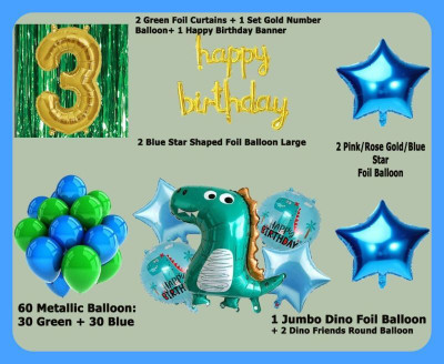 Magic Window Z_xDinosaur GJ 70 Pc Birthday Decoration Kit Gold No.3 Foil Balloon Boys Girls(Set of 70)