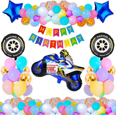Crazykart Racing Bike Theme Birthday Decoration Kit For Boys Party Balloon Combo Items(Set of 36)