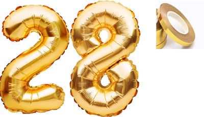 Raaz Baaz NEW-Solid Golden '28' number Numerical Foil Balloon with Ribbon for Celebration(Set of 3)