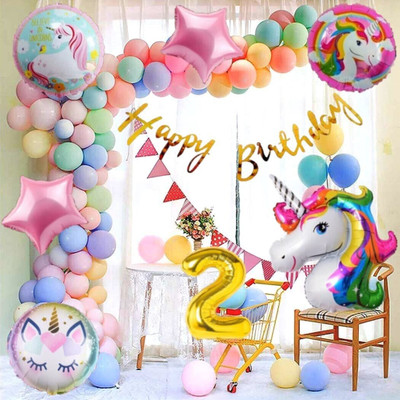 Prihit A-No 5 Rose Gold Balloons with Unicorn Theme Birthday Decoration Kit Items Set