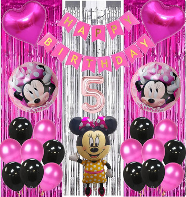 Shmaya Mini Mouse Theme 5th Birthday combo -pack of 38(Set of 38)