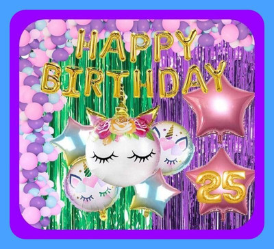 Magic Window Z_xNewest_Unicorn New 70 pc Birthday Combo Kit Gold No.25 Balloon(Set of 70)