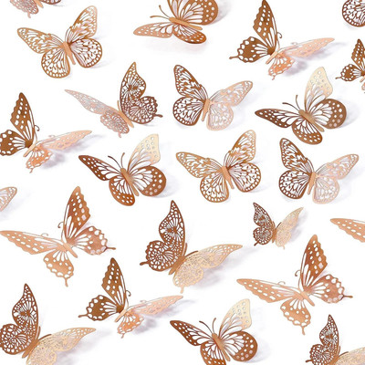 PARTY MIDLINKERZ Rosegold Valentine 3D Butterfly Shape Hanging Strip Decoration Kit for Birthday(Set of 12)