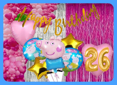 Magic Window Z_xPeppa Pig GB 30 Pc Birthday Decoration Kit Gold No.26 Foil Balloon Boys Girls(Set of 40)
