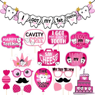 ZYOZI I Got My First Tooth Photo Booth First Tooth Decoration Item for Baby-Pack of 17(Set of 17)