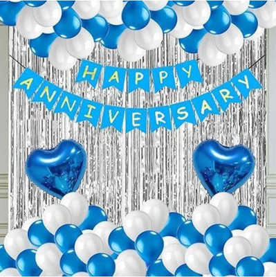Prihit Blue and Silver Theme Happy Anniversary Balloons Combo Set of - 35(Set of 35)