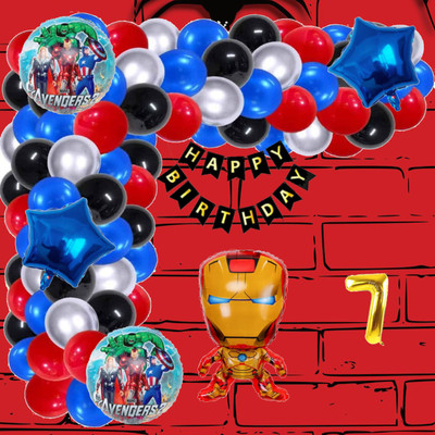 Aoes Iron-Man Theme 7th Birthday Decoration Kit Happy Birthday Banner Balloons Combo(Set of 59)
