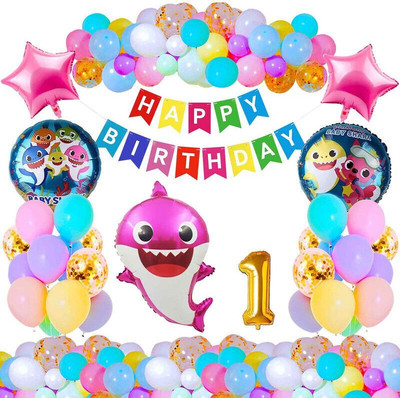 Choice Corner 1st Happy Birthday Decoration Baby Shark Theme Combo Kit Party Decor(Set of 37)