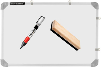 Mahit Systems Non Magnetic 2x2 kunj Feet Double Sided White Board and Chalk Board Both Side Writing Boards,Sliding Hanging Clips with Robust Aluminium Frame Finishing one Side White Marker and Reverse Side Chalk Board Surface With one duster and one marker - Pack of 1 White board(600 mm x 600 mm)