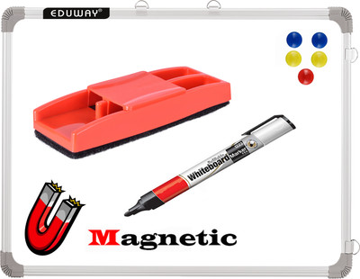 Eduway Magnetic Magnetic Melamine 2X2 ft. Whiteboard Excellent Erasibility with No Ghost-marks, High Scratch-resistance and Maximum Readability with Minimum Glare Along with 6 Magnets, 1 Marker and 1 Magnetic Duster(One Sided Use Only) Whiteboards and Duster Combos(White)