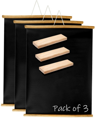 Eduway 18x24 Inch Wall Hanging Wooden Roll-Up Chalk Board (Set of 3)// Black board(60 cm x 45 cm)