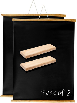 Eduway 20x30 Inch Wall Hanging Wooden Roll-Up Chalk Board (Set of 2)/ Black board(76 cm x 50 cm)